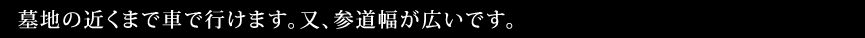 墓地の近くまで車で行けます。又、参道幅が広いです。